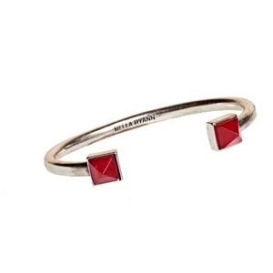 Cuff Bracelet in Silver with Red Jade